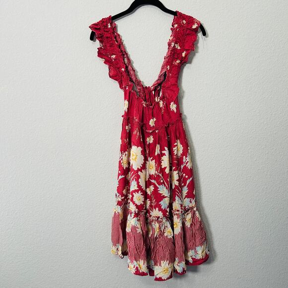 NEW Free People Bali Wild Daisy Red Floral Print Mini Dress Size XS Coastal Boho - Picture 2 of 7